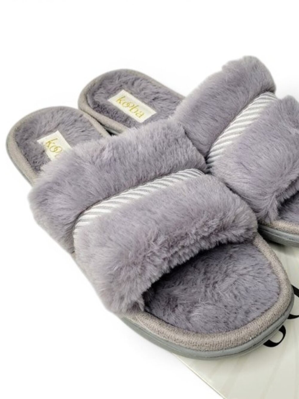 NWT Kooba Slippers‎ Women's Soft Fur Open Toe Slide Sandal Loungewear Comfy L